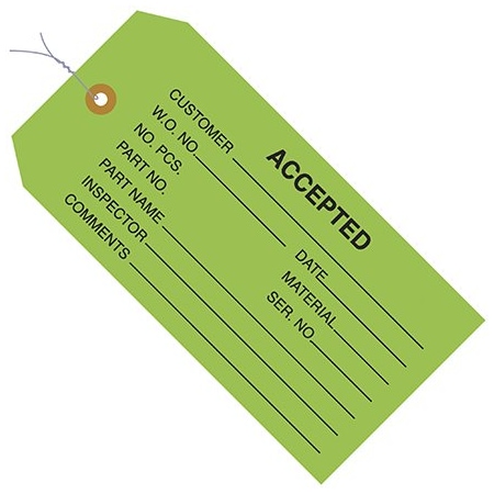 Bsc Preferred 4 3/4 x 2-3/8'' - ''Accepted Green'' Inspection Tags - Pre-Wired, 1000PK BUY00030001